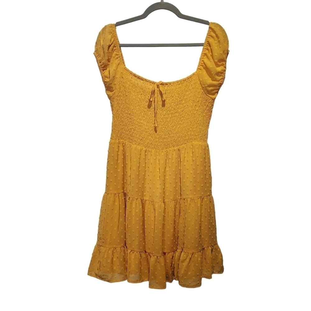 Lulu's smocked puff sleeve mini dress yellow size large